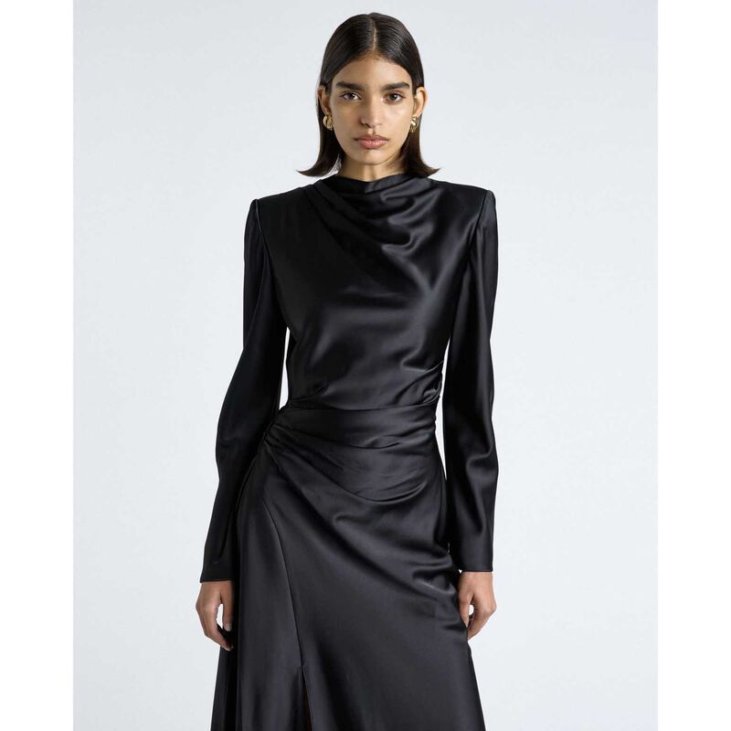 Cue Matte Satin Viscose Gathered Midi Dress image number 3
